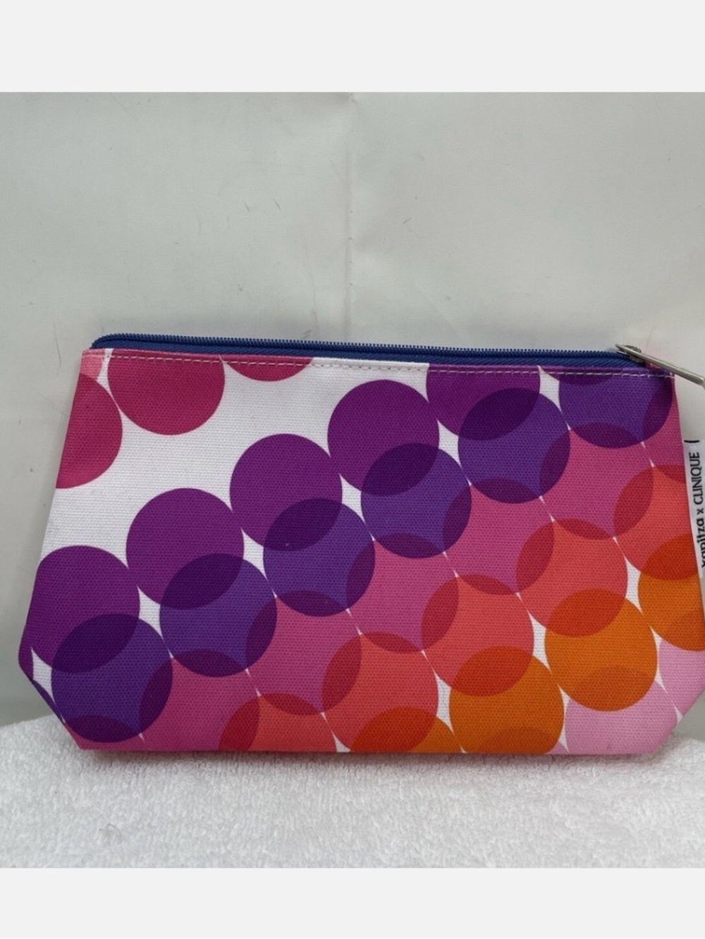Clinique Multicolor Pink Purple Orange Dot Cosmetic Pouch 4in X 7in